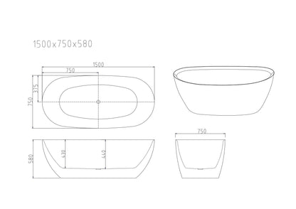 Pilato Freestanding Bathtub - 1500mm / Gloss White