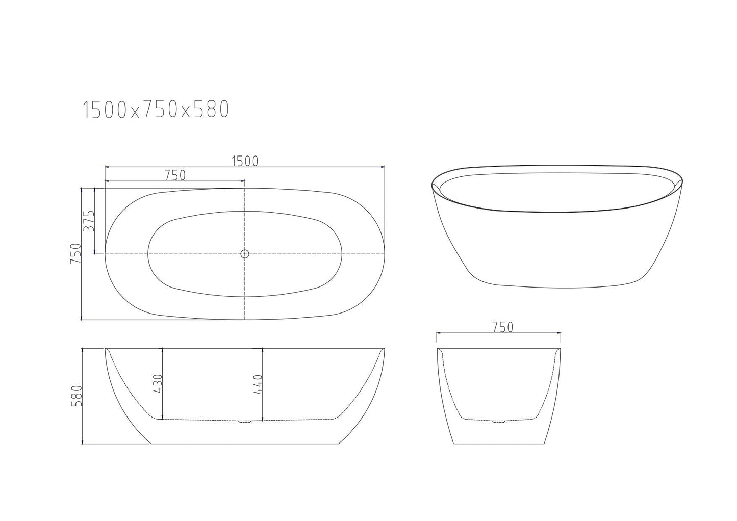 Pilato Freestanding Bathtub - 1500mm / Matt White