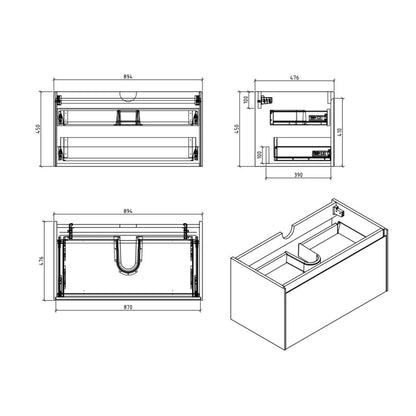 BELBAGNO PRADO  900MM SINGLE BOWL WALL HUNG VANITY AND BASIN