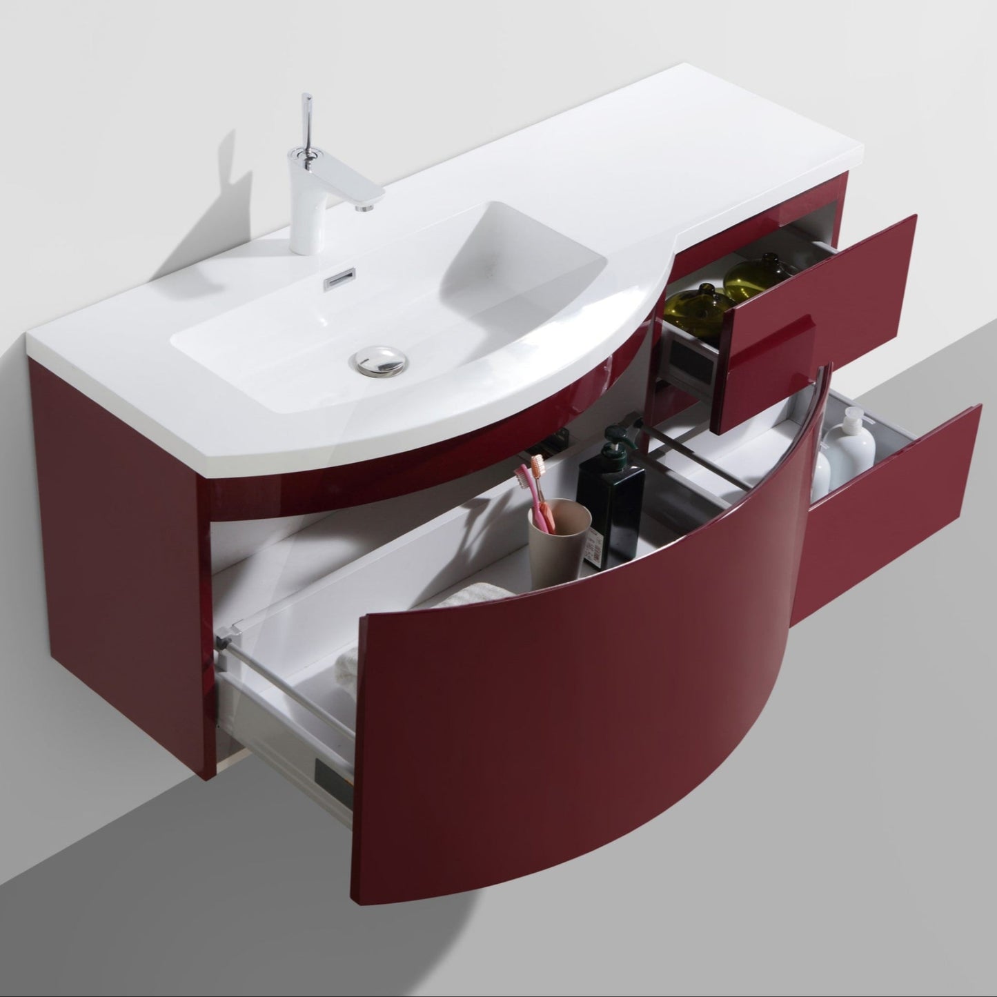 BELBAGNO PROSPERO BURGUNDY 1200MM SINGLE BOWL WALL HUNG VANITY AND BASIN