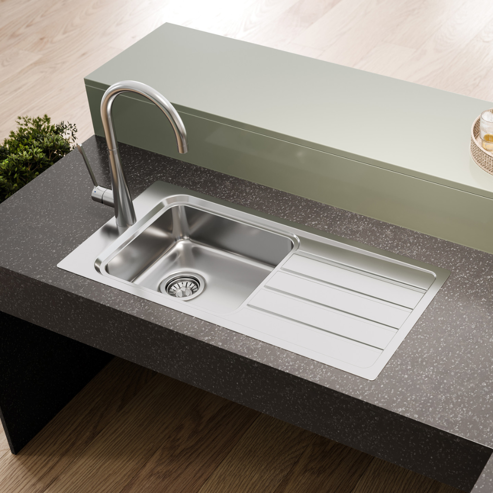 Oliveri Puro Single Bowl Topmount Care Sink with Drainer Stainless Steel