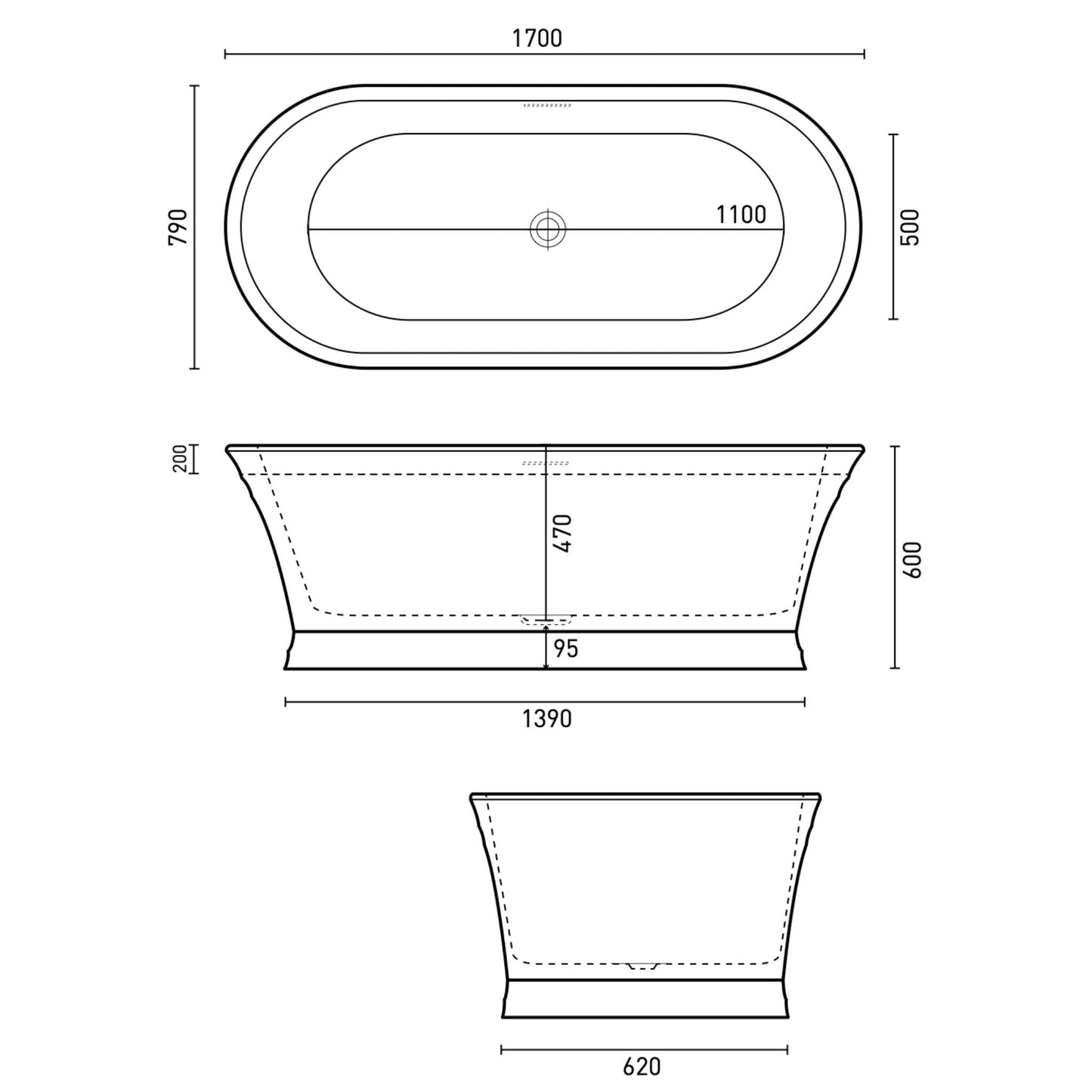 DECINA REGENT FREESTANDING BATH WITH INTEGRATED OVERFLOW  1700MM