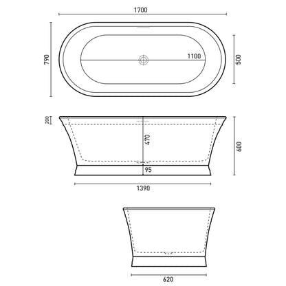 DECINA REGENT FREESTANDING BATH WITH INTEGRATED OVERFLOW  1700MM