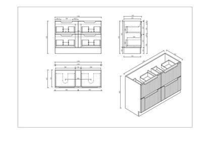 Fluted Rhea 1200mm Freestanding Cabinet - Natural Oak - 1200mm / Natural Oak Cabinet + Black Stone Top