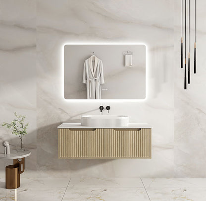 Fluted Rhea 1200mm Wall-Hung Cabinet - Natural Oak - 1200mm / Natural Oak Cabinet Only