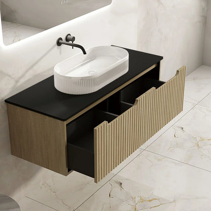 Fluted Rhea 1200mm Wall-Hung Cabinet - Natural Oak - 1200mm / Natural Oak Cabinet Only