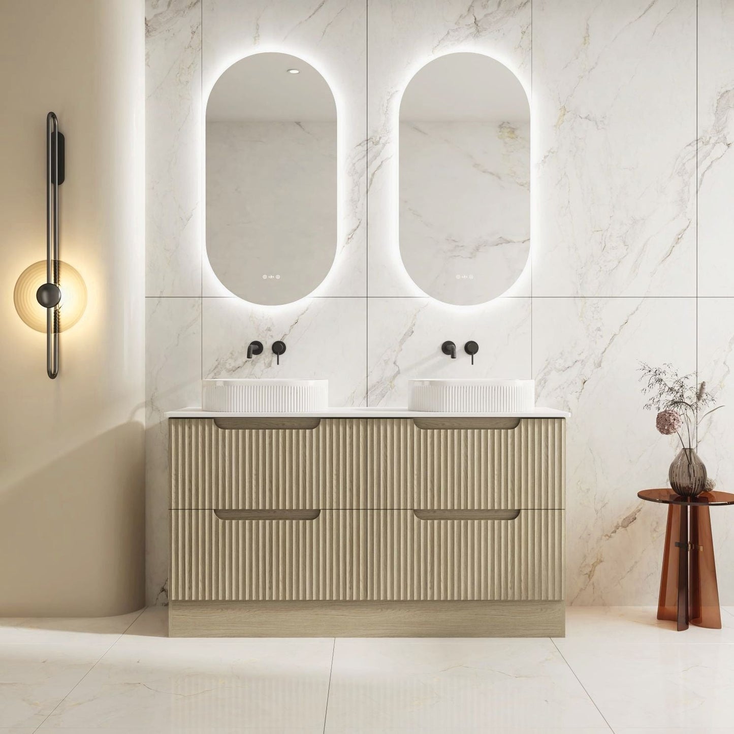 Fluted Rhea 1500mm Freestanding Cabinet - Natural Oak - 1500mm / Cabinet Only