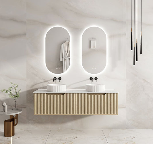Fluted Rhea 1500mm Wall-Hung Cabinet - Natural Oak - 1500mm / Cabinet Only