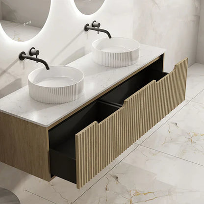 Fluted Rhea 1500mm Wall-Hung Cabinet - Natural Oak - 1500mm / Cabinet Only