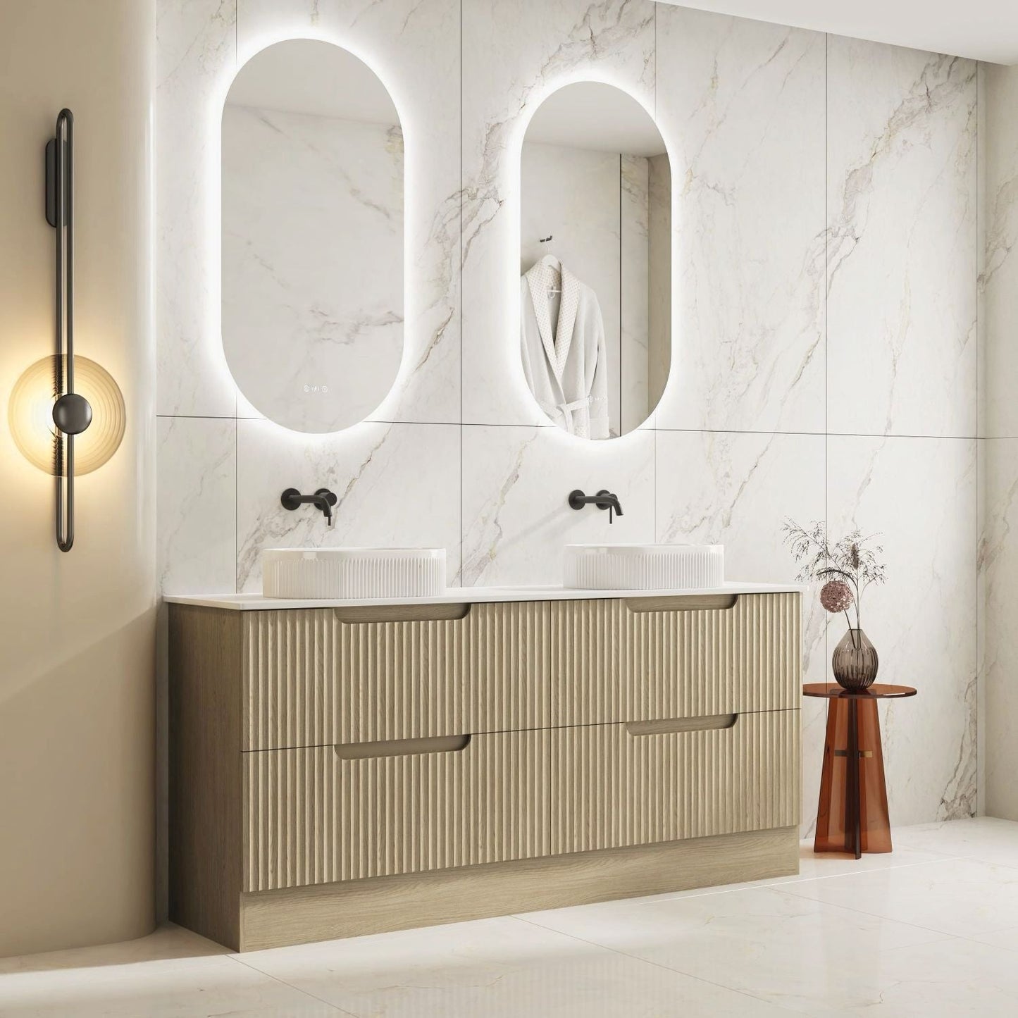 Fluted Rhea 1800mm Freestanding Cabinet - Natural Oak - 1800mm / Natural Oak Cabinet Only