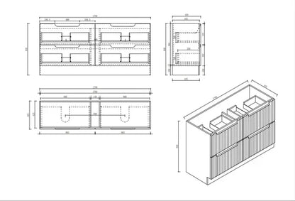 Fluted Rhea 1800mm Freestanding Cabinet - Natural Oak - 1800mm / Natural Oak Cabinet + Carrara White Stone Top