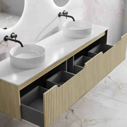 Fluted Rhea 1800mm Wall-Hung Cabinet - Natural Oak - 1800mm / Natural Oak Cabinet Only