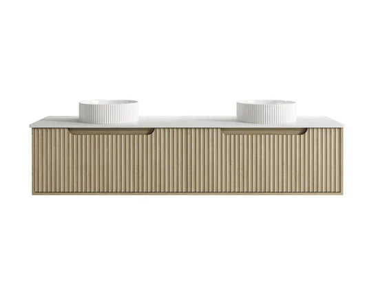 Fluted Rhea 1800mm Wall-Hung Cabinet - Natural Oak - 1800mm / Natural Oak Cabinet Only