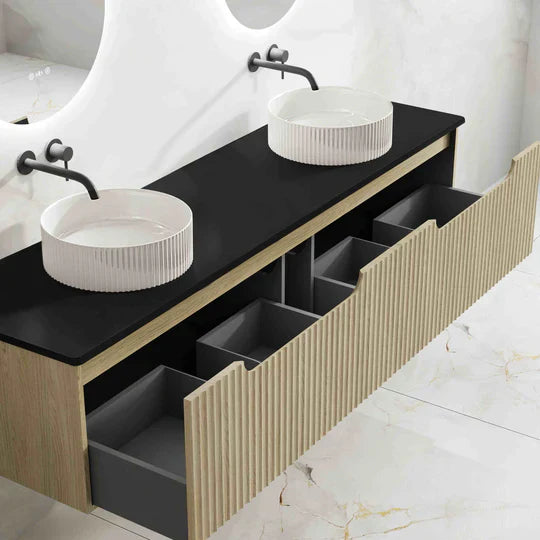 Fluted Rhea 1800mm Wall-Hung Cabinet - Natural Oak - 1800mm / Natural Oak Cabinet Only