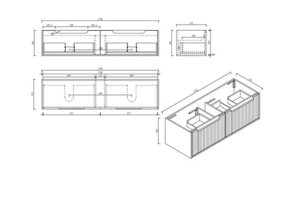 Fluted Rhea 1800mm Wall-Hung Cabinet - Natural Oak - 1800mm / Natural Oak Cabinet + Carrara White Stone Top