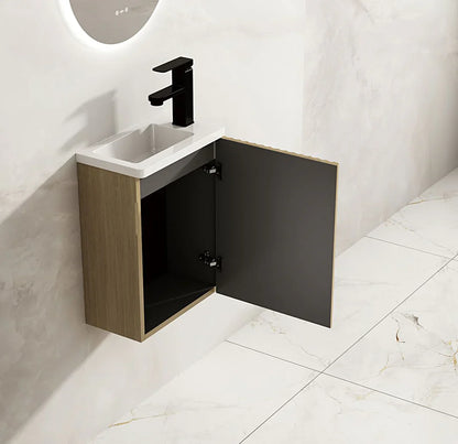 Fluted Rhea 400mm Wall-Hung Cabinet & Gloss White Basin - Natural Oak - 400mm / Natural Oak Cabinet & Poly Gloss White Basin 1TH