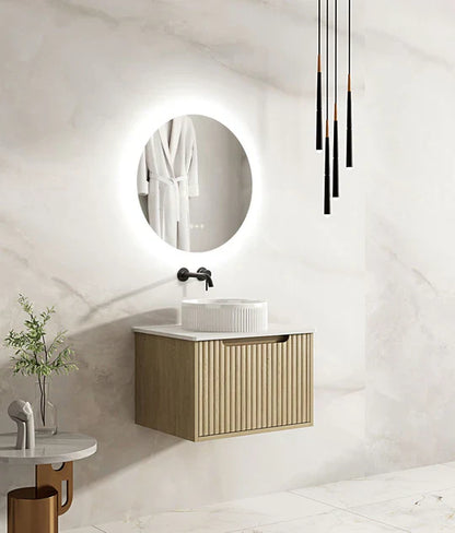 Fluted Rhea 600mm Wall-Hung Cabinet - Natural Oak - 600mm / Natural Oak Cabinet Only