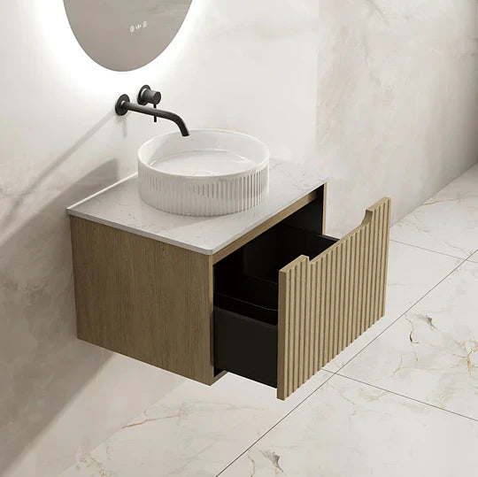 Fluted Rhea 600mm Wall-Hung Cabinet - Natural Oak - 600mm / Natural Oak Cabinet Only