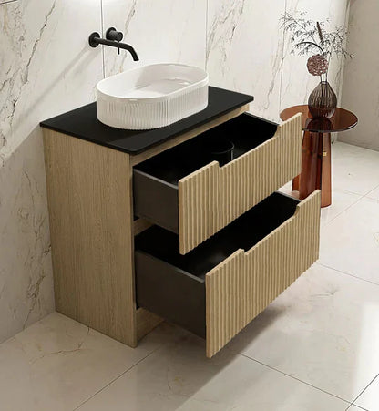 Fluted Rhea 750mm Freestanding Cabinet - Natural Oak - 750mm / Natural Oak Cabinet + White Stone Top