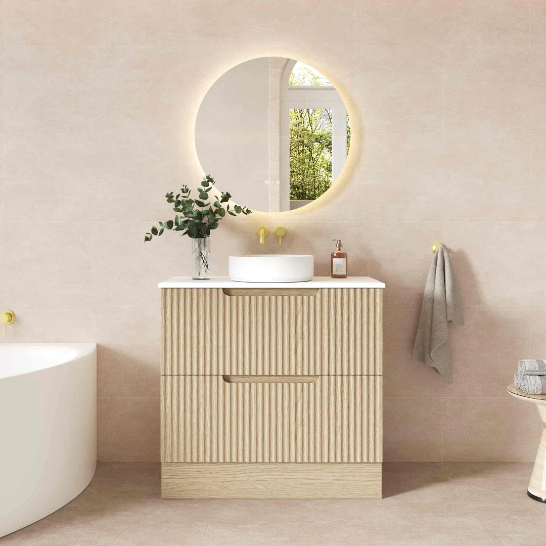 Fluted Rhea 900mm Freestanding Cabinet - Natural Oak - 900mm / Natural Oak Only