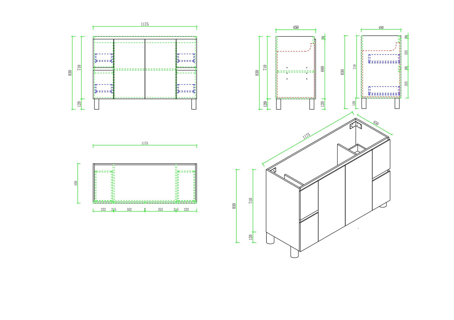 RITA 1200mm Freestanding Cabinet - Elegant Oak (+ TOP 120D)