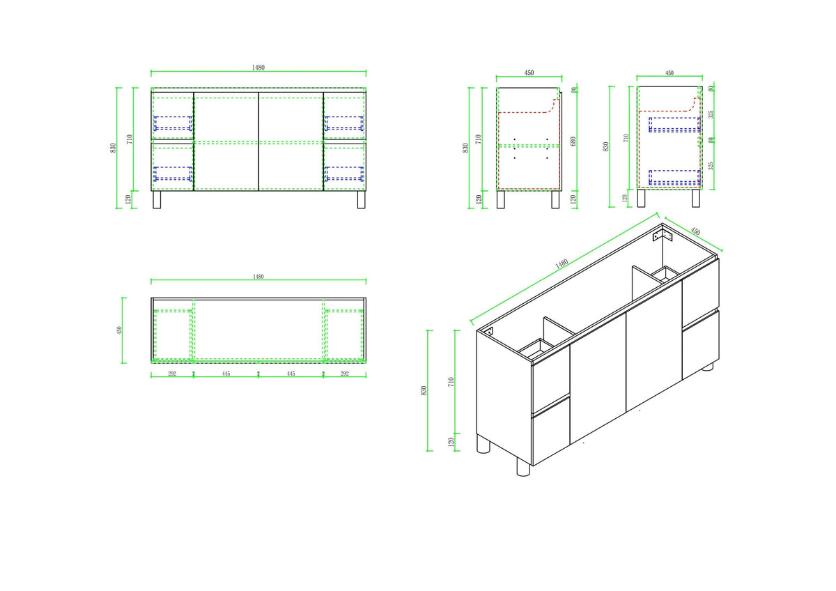 RITA 1500mm Freestanding Cabinet - Elegant Oak (+ TOP 150D + KB-150HE-EO)