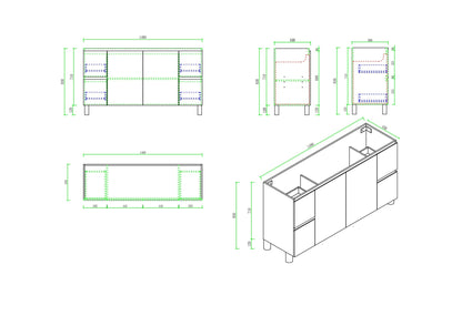 RITA 1500mm Freestanding Cabinet - Elegant Oak (+ TOP 150)