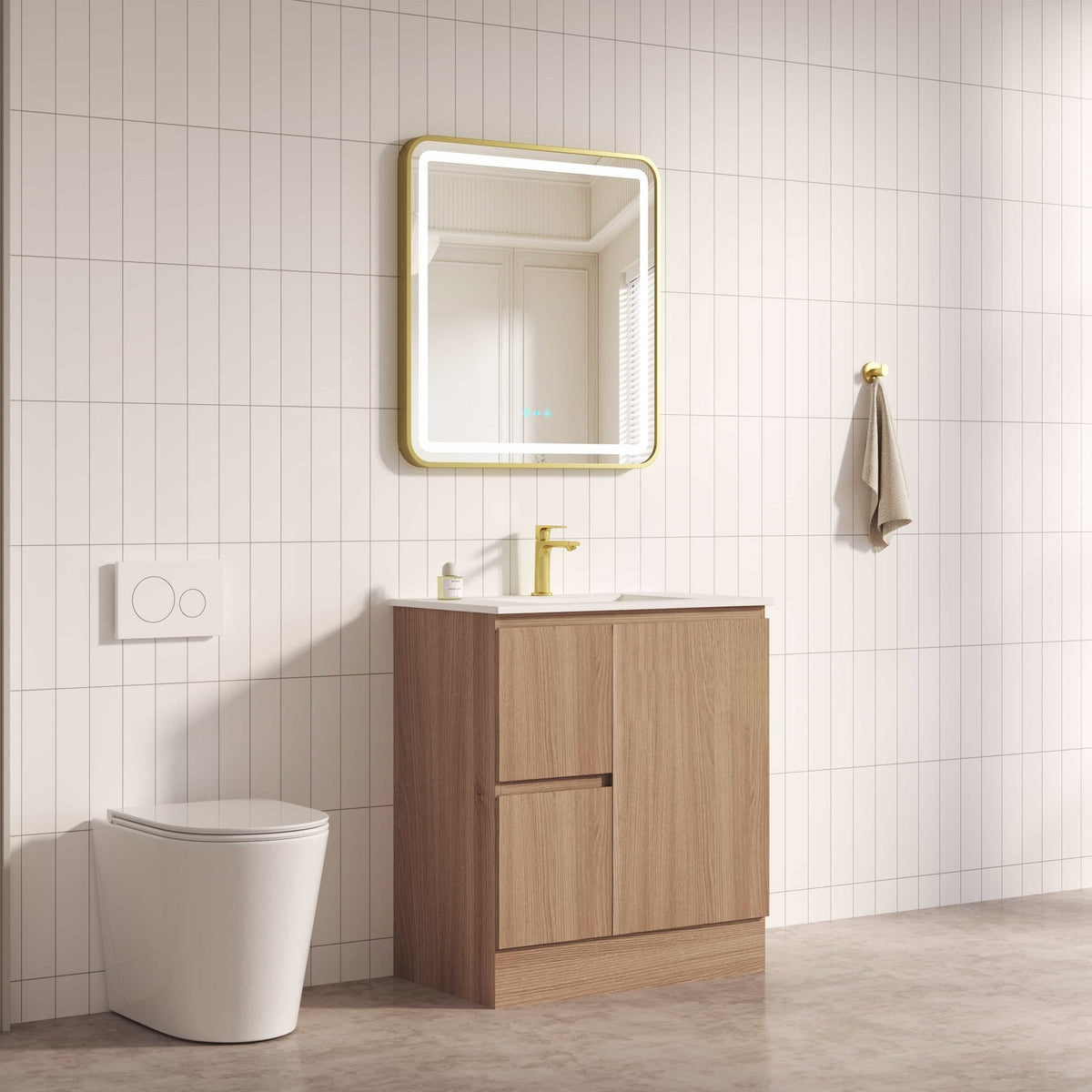 RITA 750mm Freestanding Cabinet (LHD)- Elegant Oak (+ ST-75-BK)
