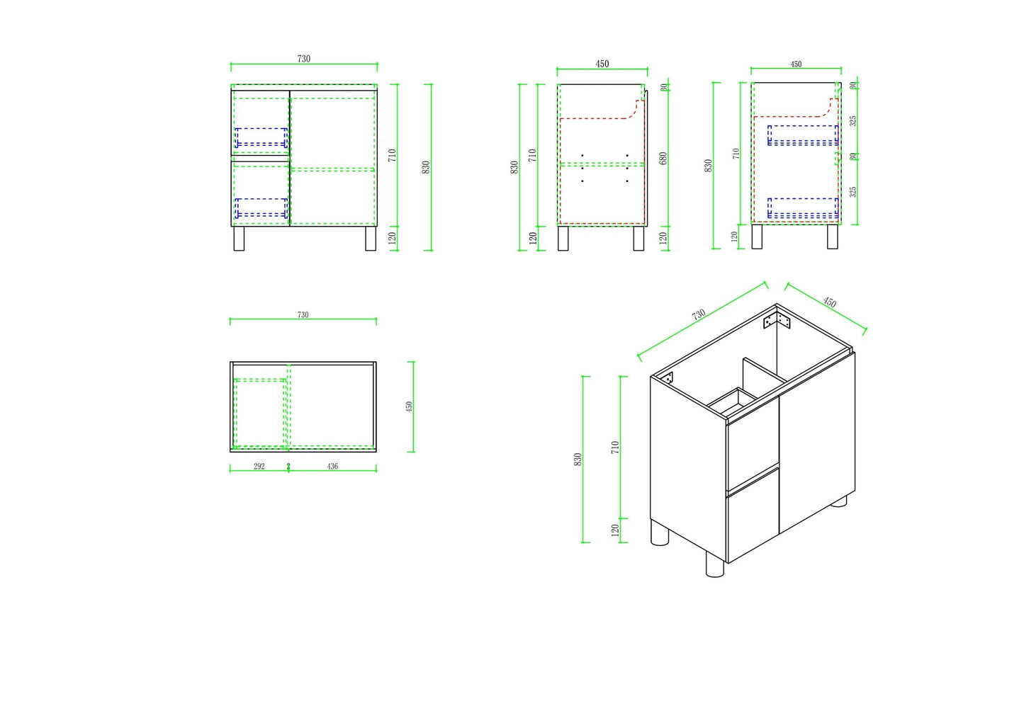RITA 750mm Freestanding Cabinet (LHD)- Elegant Oak (+ ST-75-BK)