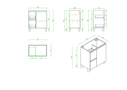 RITA 750mm Freestanding Cabinet (LHD)- Elegant Oak (+ TOP 75 + KB-75HE-EO)