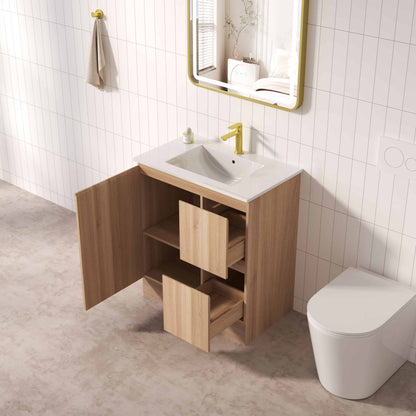 RITA 750mm Freestanding Cabinet (RHD)- Elegant Oak (+ ST-75-BK + KB-75HE-EO)