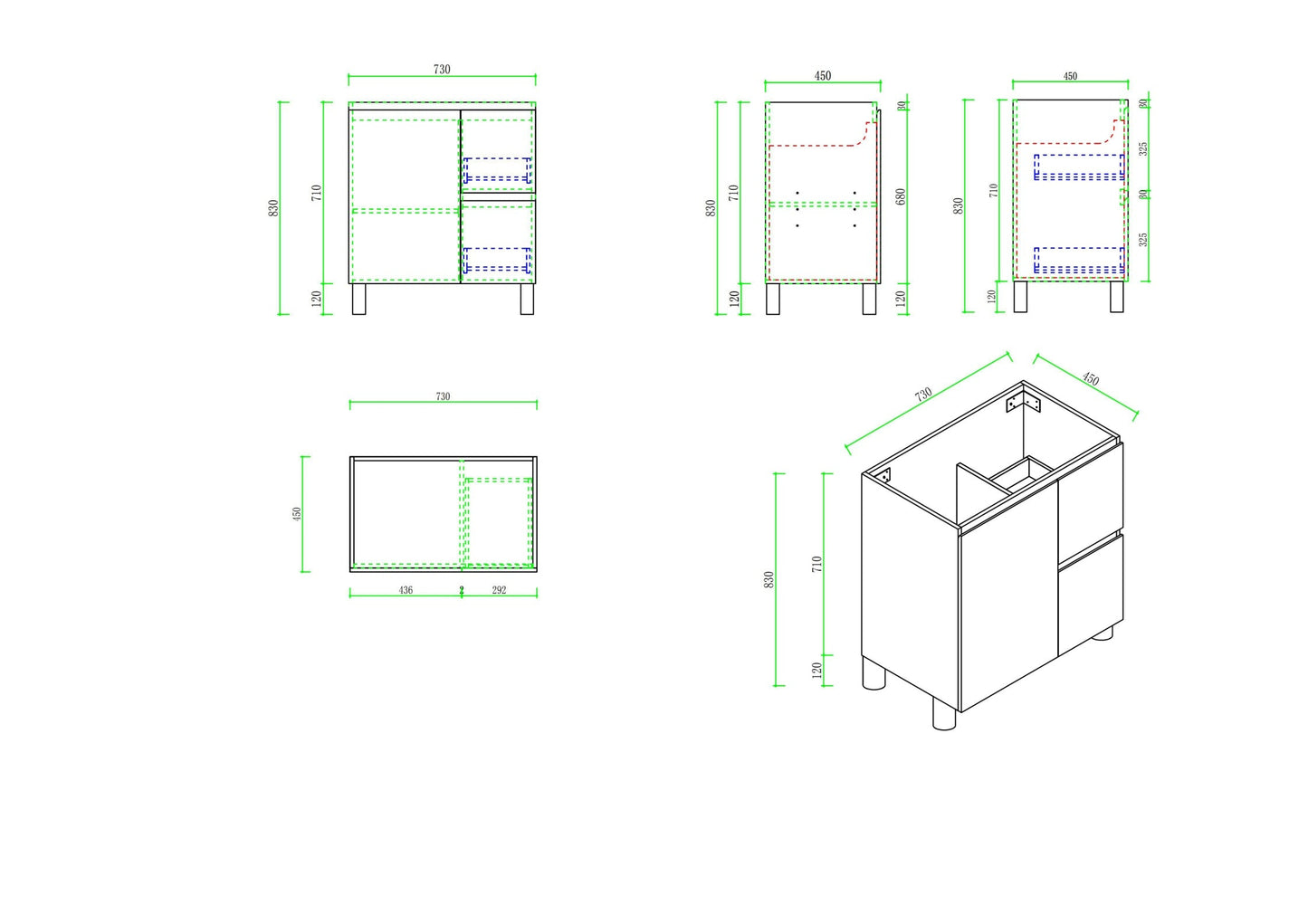 RITA 750mm Freestanding Cabinet (RHD)- Elegant Oak (+ TOP 75)
