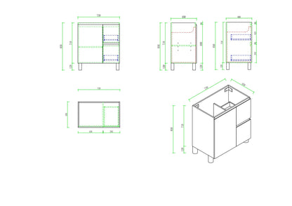 RITA 750mm Freestanding Cabinet (RHD)- Elegant Oak (+ ST-75-CA)