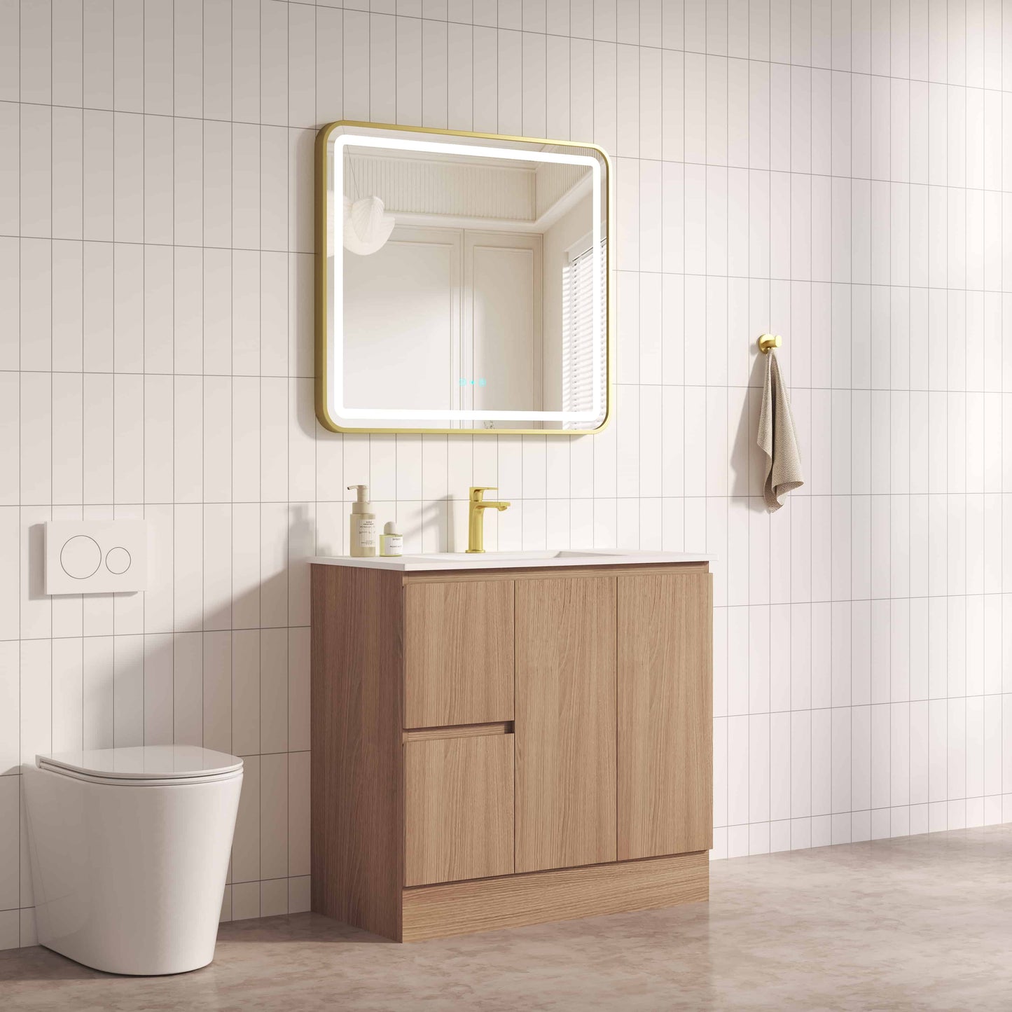 RITA 900mm Freestanding Cabinet (LHD)- Elegant Oak (+ KB-90HE-EO)