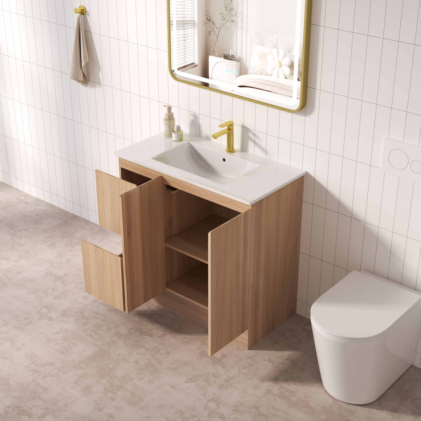 RITA 900mm Freestanding Cabinet (LHD)- Elegant Oak (+ TOP 90 + KB-90HE-EO)