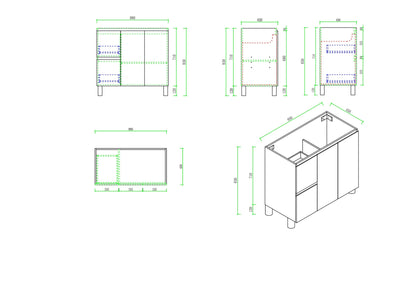 RITA 900mm Freestanding Cabinet (LHD)- Elegant Oak (+ ST-90-LW)