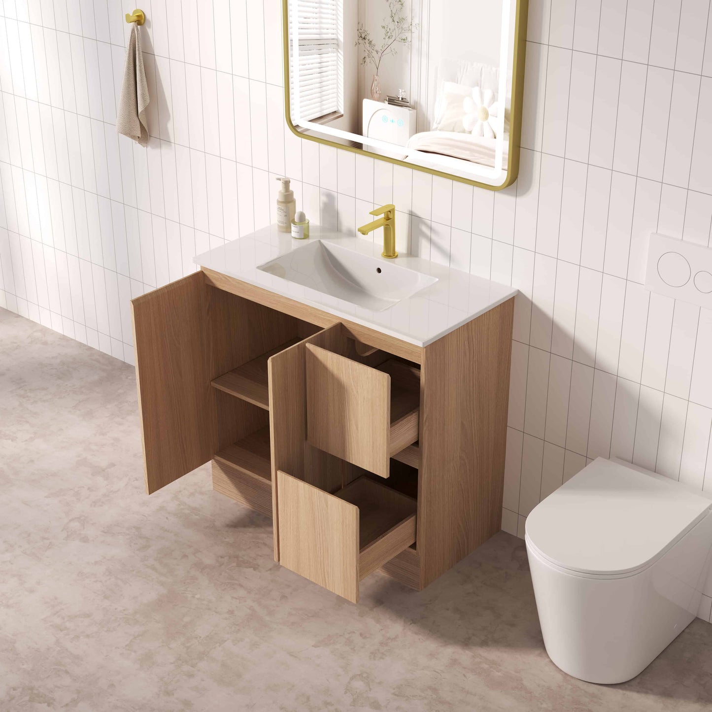 RITA 900mm Freestanding Cabinet (RHD)- Elegant Oak