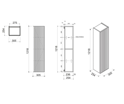 BELBAGNO RIMINI WALL HUNG TALL BOY RAIN FOREST 305MM X 1220MM (AVAILABLE IN LEFT HAND AND RIGHT HAND OPTION)