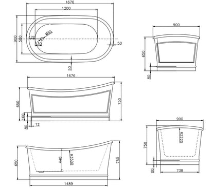 BELBAGNO RITZ FREESTANDING BATHTUB MATTE GREY AND  1676MM