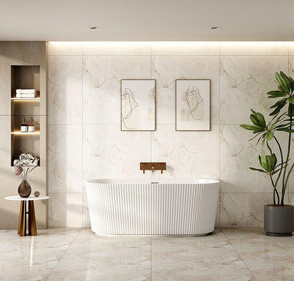 Rose Fluted Back-to-Wall Bathtub - 1700mm / Matt White
