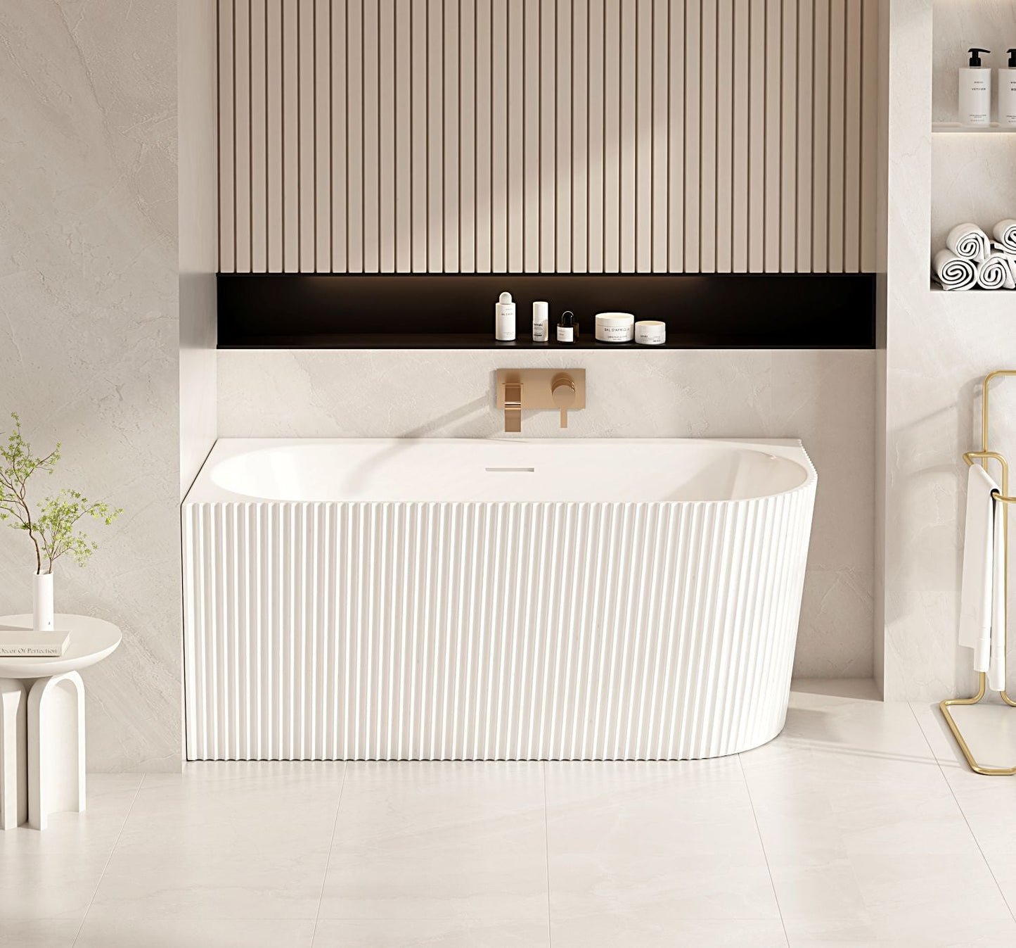 Rose V-Groove Corner Bathtub - Matt White - 1500mm / Right / Matt White