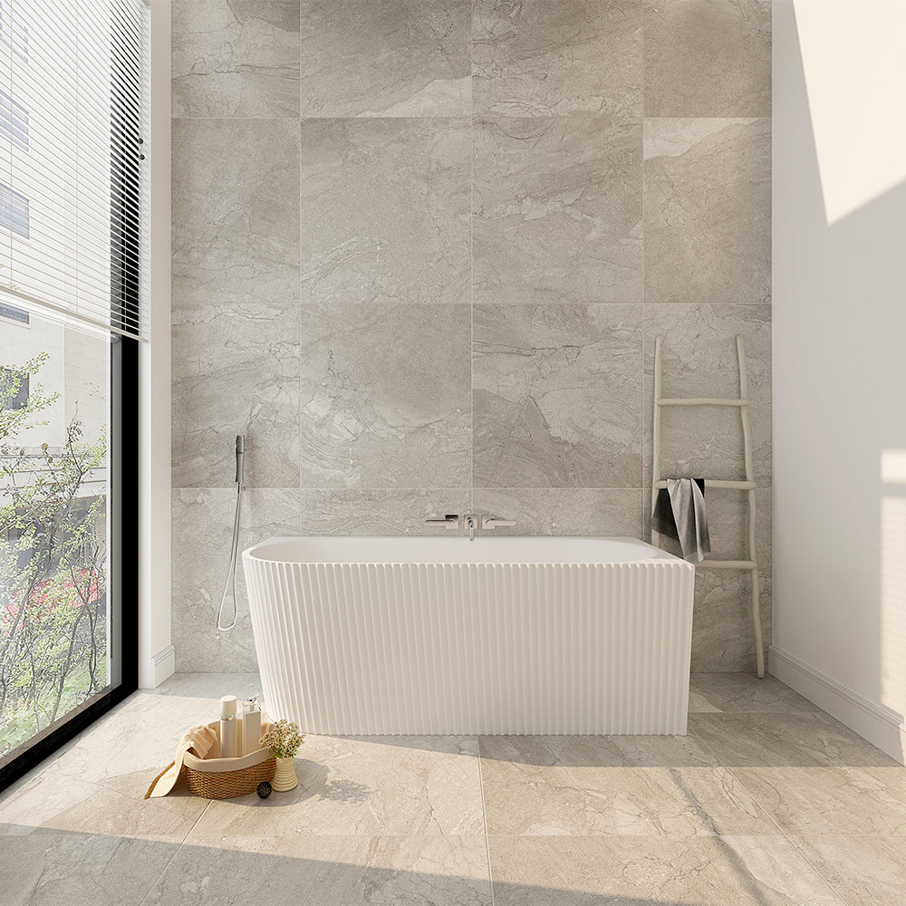 Rose V-Groove Corner Bathtub - Matt White - 1700mm / Right / Matt White