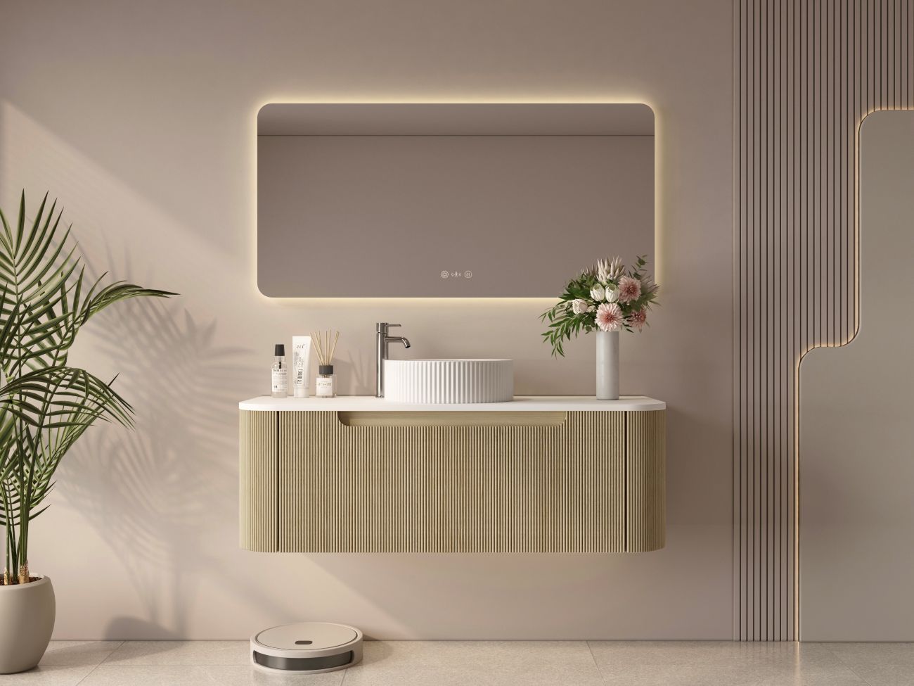 Rome 1200mm Wall-Hung Cabinet - Bur Oak - 1200mm / Bur Oak Cabinet & White Stone Top
