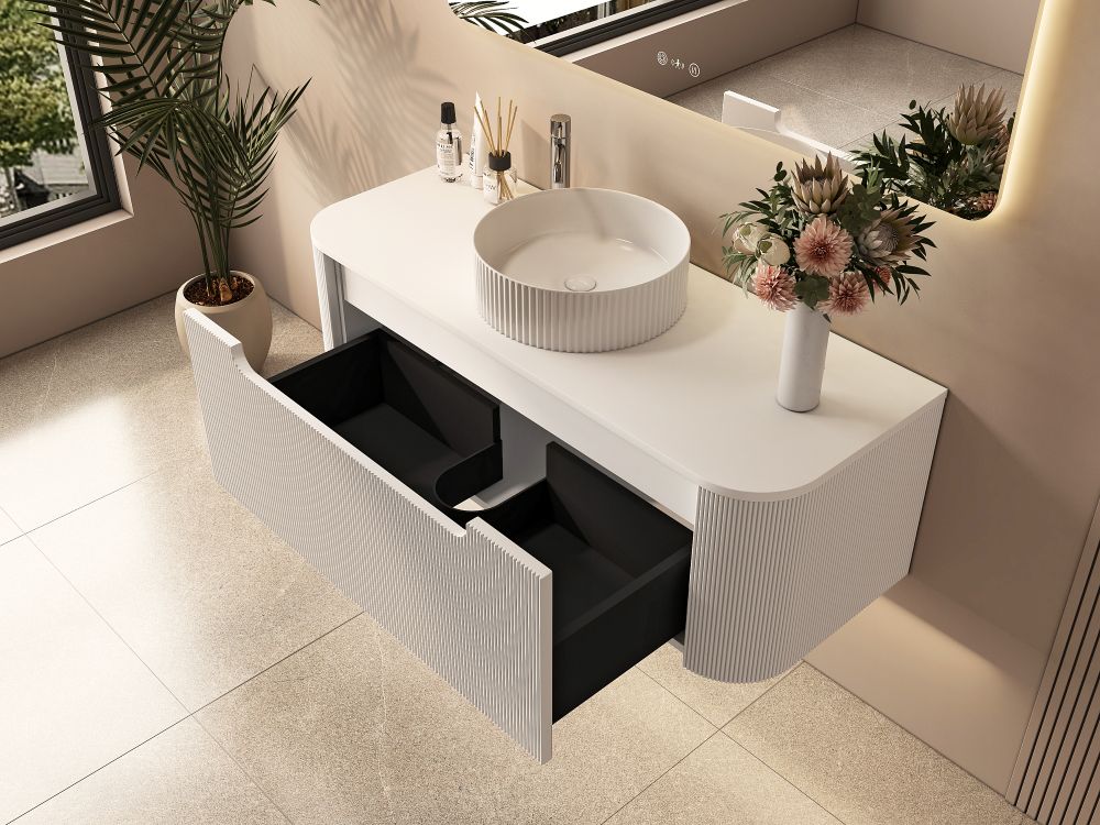 Rome 1200mm Wall-Hung Cabinet - Matt White - 1200mm / Matt White Cabinet & White Stone Top