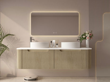 Rome 1500mm Wall-Hung Cabinet - Bur Oak - 1500mm / Bur Oak Cabinet & White Stone Top
