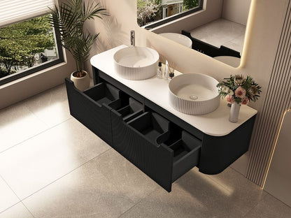 Rome 1500mm Wall-Hung Cabinet - Matt Black - 1500mm / Matt Black Cabinet & White Stone Top