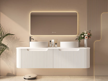 Rome 1500mm Wall-Hung Cabinet - Matt White - 1500mm / Matt White White Stone Top