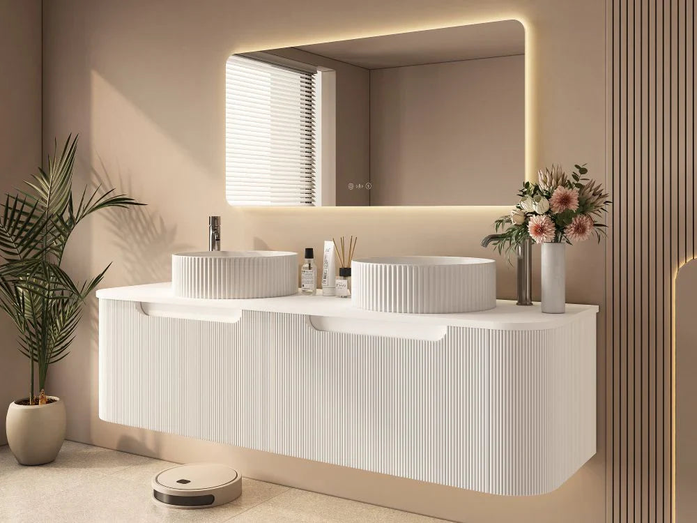 Rome 1500mm Wall-Hung Cabinet - Matt White - 1500mm / Matt White White Stone Top