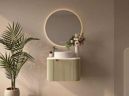 Rome 600mm Wall-Hung Cabinet - Bur Oak - 600mm / Bur Oak Cabinet & White Stone Top