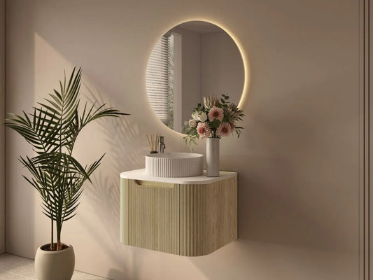 Rome 600mm Wall-Hung Cabinet - Bur Oak - 600mm / Bur Oak Cabinet & White Stone Top